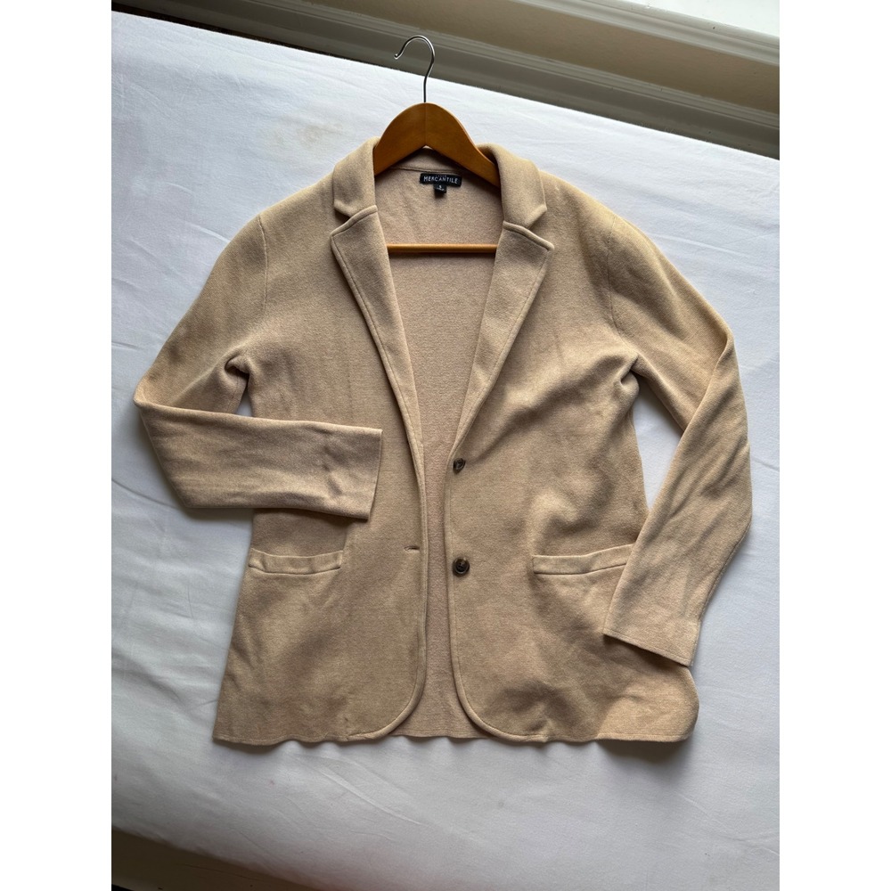 J.Crew Mercantile Tan Cotton Sweater Blazer Cardigan Small Quiet Luxury Fall